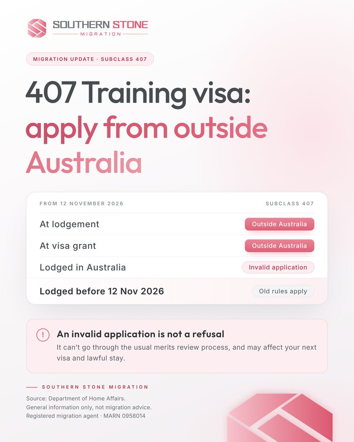 407 Training visa: apply from outside Australia from 12 November 2026